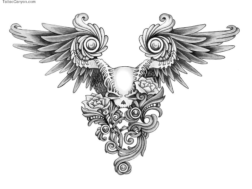 tattoo skull and wings black cross  Stock vector  Colourbox
