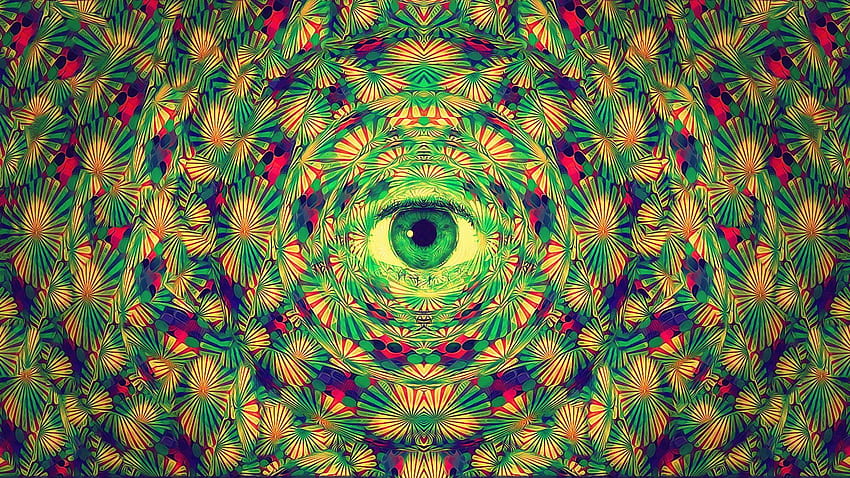 Ilusión óptica de ojo verde, rojo, azul y morado fondo de pantalla