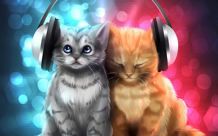 Lindos gatos escuchando música Samsung Galaxy Note 9, 8, S9, S8, SQ, y Galaxy Cat Laptop fondo de pantalla