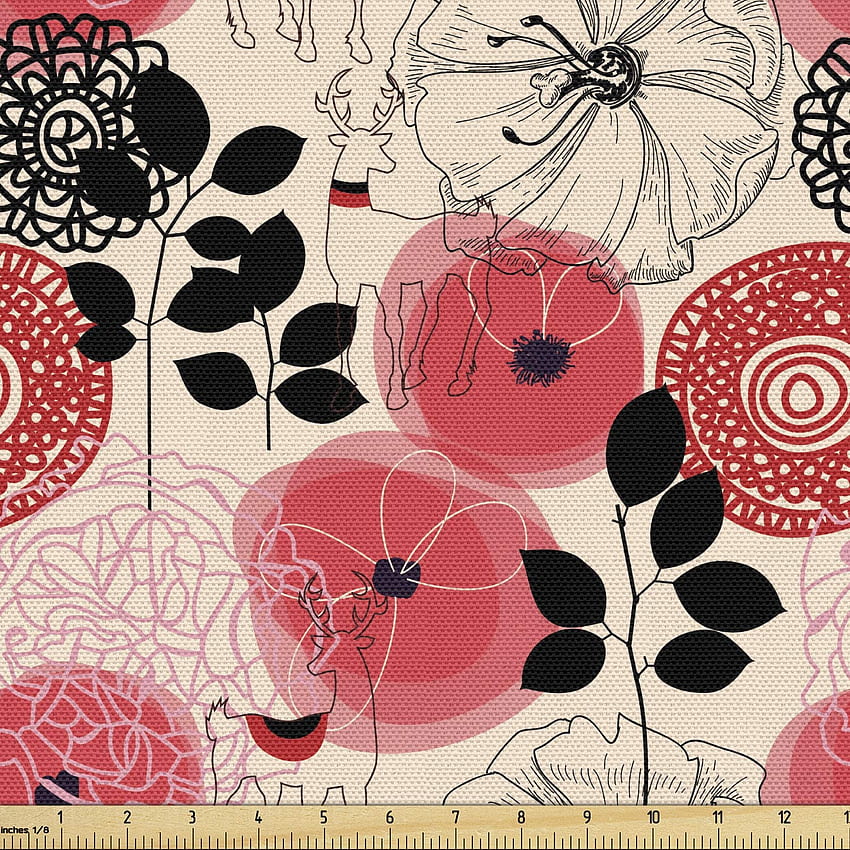 Buy Ambesonne Floral Fabric by The Yard, Modern Abstract Big Circled Abstract Flowers Blossom and Leaves Art Print, 室内装飾品やホームアクセント用の装飾生地, 1 ヤード, ブラック ピンク Online in Indonesia HD電話の壁紙