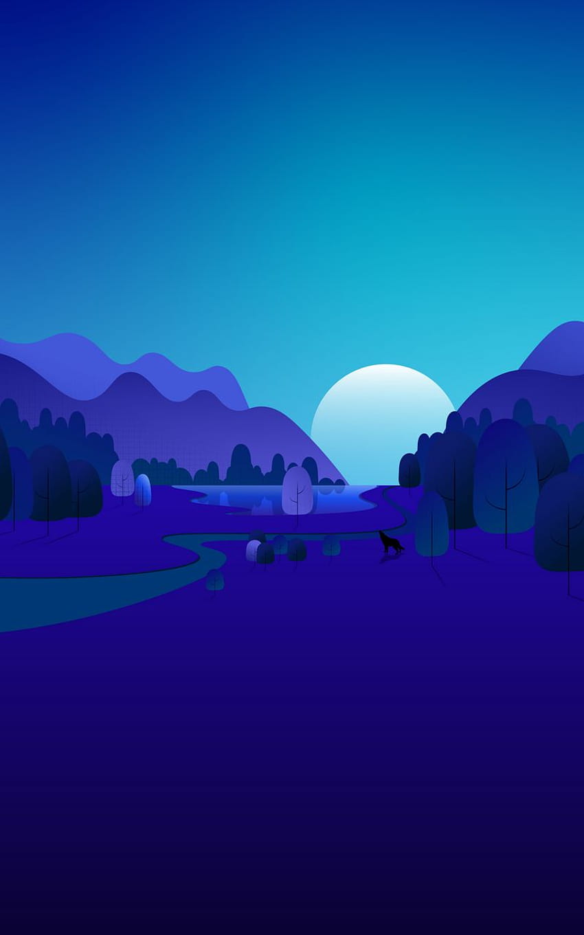Mond, Berge, Bäume, Vektor, Cartoon, Kunst, Blau Samsung Galaxy Note Gt N7000, Meizu Mx2 Hintergrund HD-Handy-Hintergrundbild