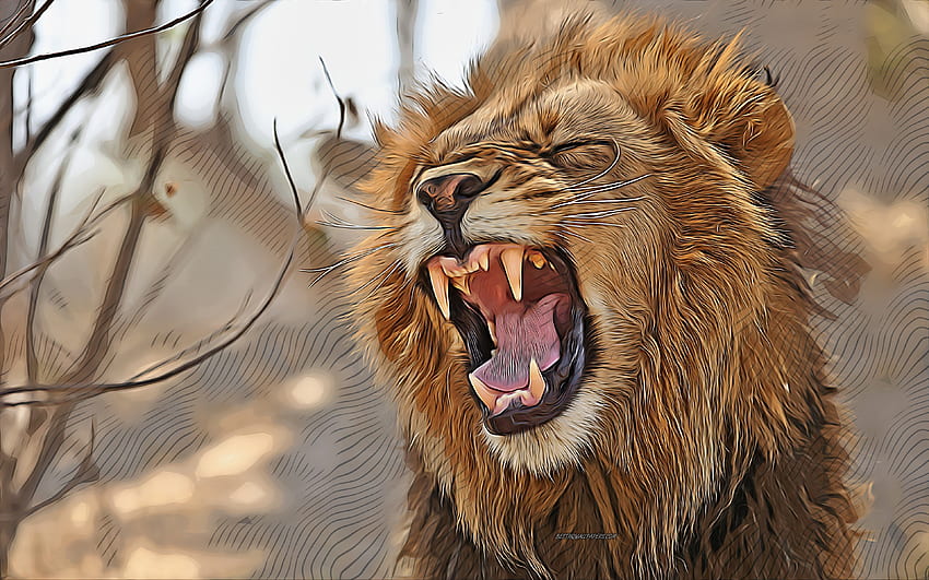singa, , seni vektor, singa, seni kreatif, seni singa, vektor, hewan abstrak, predator, singa kemarahan Wallpaper HD