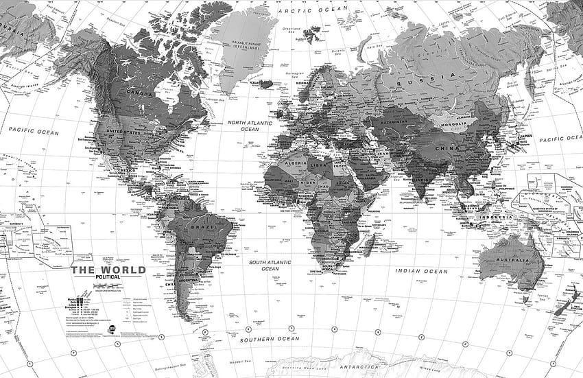 Mural Peta Hitam Putih, Peta Dunia Abu-abu Wallpaper HD
