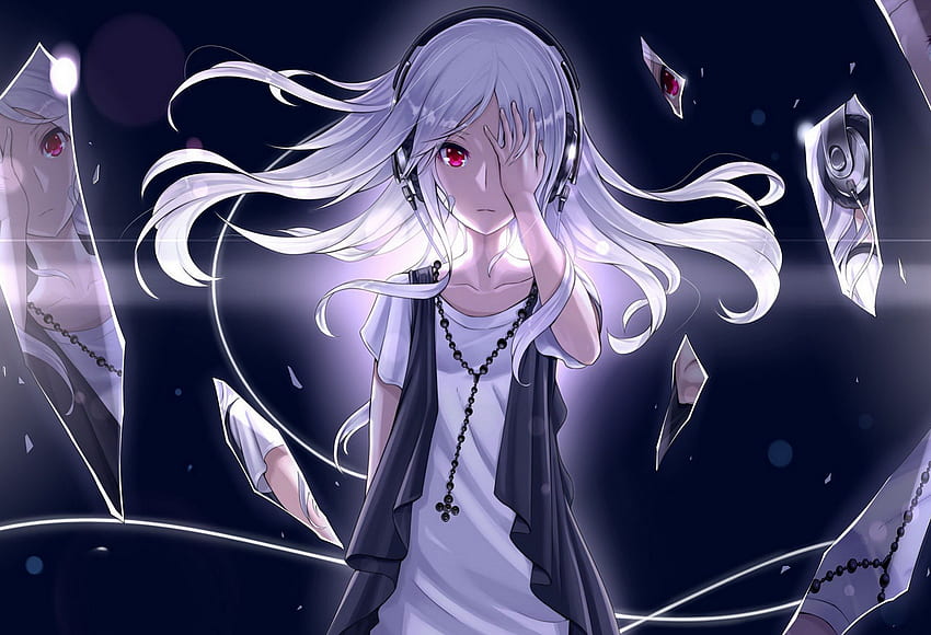 shards of thoughts, anime girl, silver hair, shards, mind strong, red eyes, pretty girl HD wallpaper