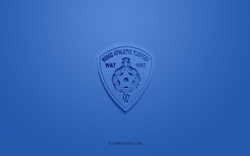 WA Tlemcen, creative 3D logo, blue background, Algerian football club, Ligue Professionnelle 1, Tlemcen, Algeria, 3d art, football, WA Tlemcen 3d logo HD wallpaper
