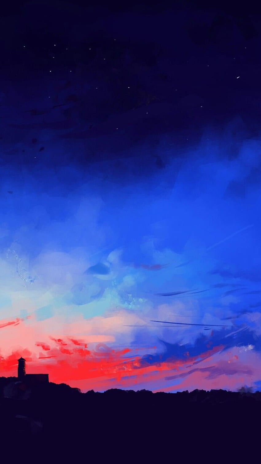 Malarstwo błękitnego nieba. Android, Sceneria, Minimal, Czerwone i błękitne niebo Tapeta na telefon HD