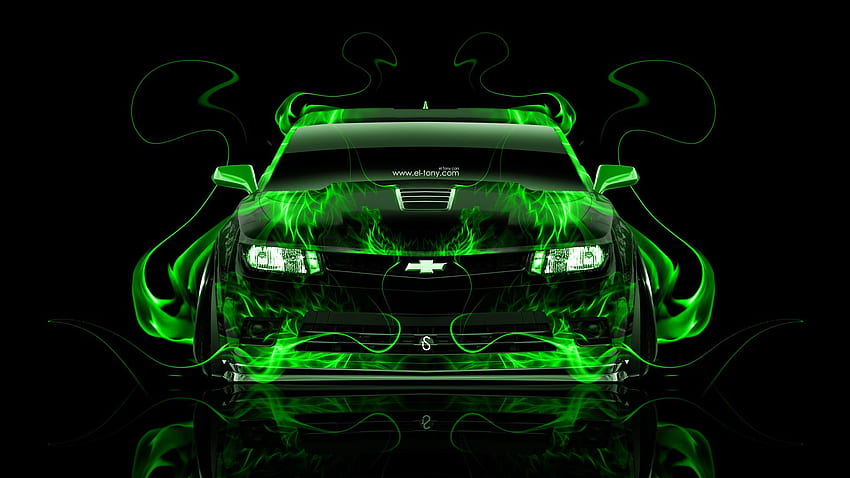 Chevrolet Camaro Z28 Muscle Front Fire Car 2014, Green Camaro HD wallpaper