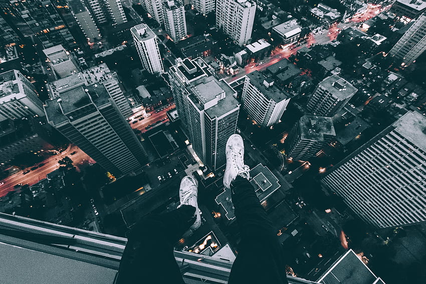 Cities, Legs, Skyscrapers, Roof, Footwear HD wallpaper