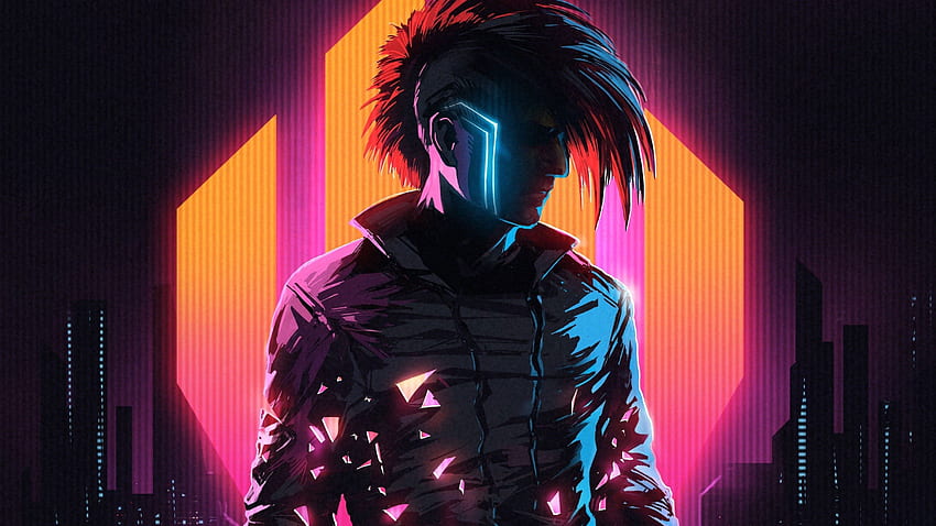 Neon Man Wearing Grey Top Illustration, Silhouette nel 2021. Estetica cyberpunk, Neon cyberpunk, Cyberpunk Sfondo HD