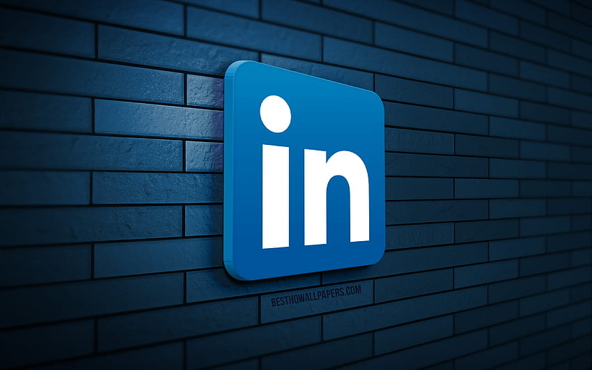 3D лого на LinkedIn, , синя тухлена стена, творчество, социални мрежи, лого на LinkedIn, 3D изкуство, LinkedIn HD тапет