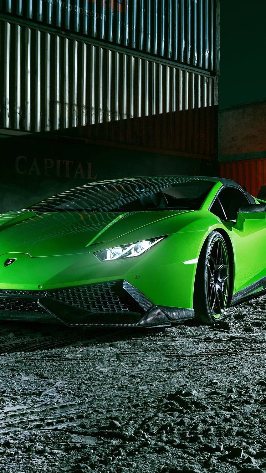 Lamborghini Huracan Spyder green supercar front view, night HD phone ...