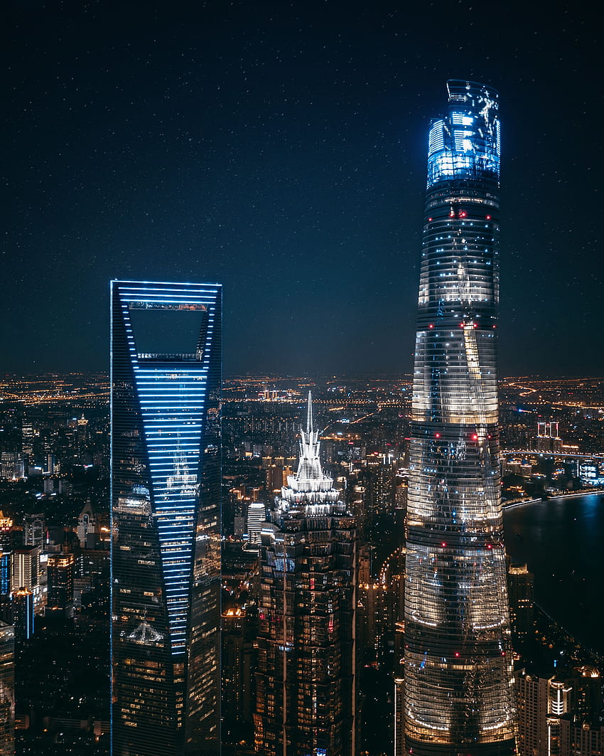도시, 위에서 보기, 밤 도시, 도시의 불빛, 고층 빌딩, Megapolis, Megalopolis HD 전화 배경 화면