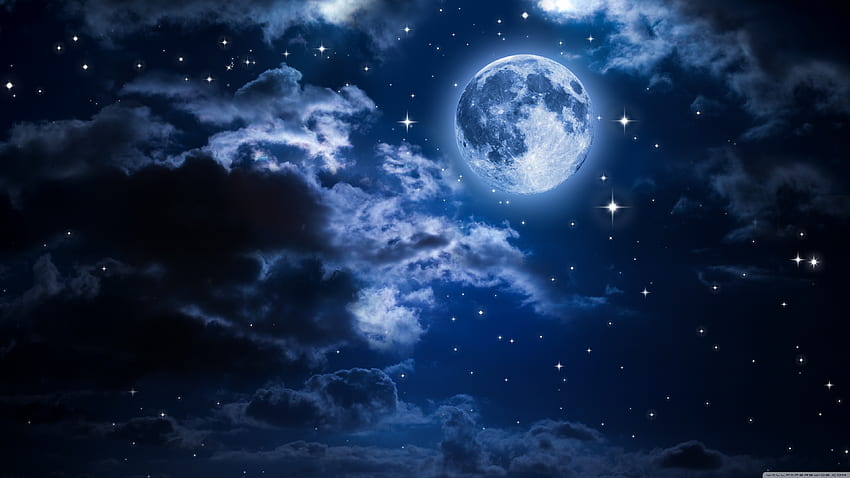 Небе и луна, нощно небе луна HD тапет