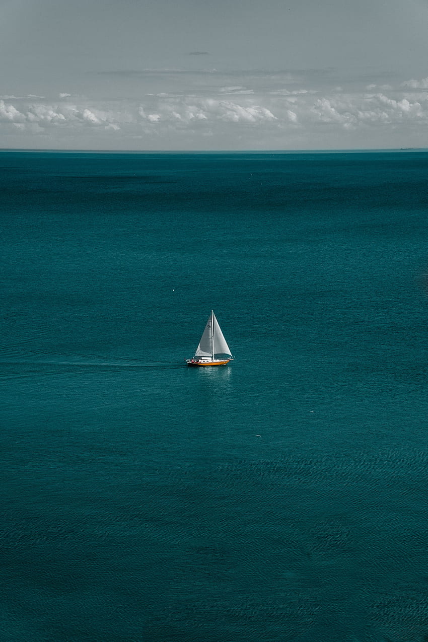 Woda, morze, horyzont, minimalizm, łódź, żaglówka, żaglówka Tapeta na telefon HD