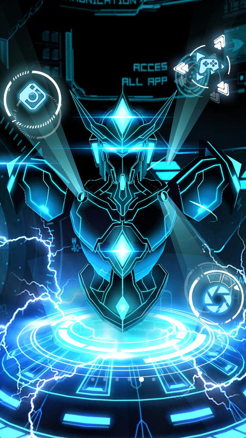 3D Blue Neon Robot Theme for Android HD phone wallpaper