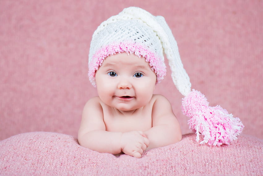 小さな女の赤ちゃん、甘い、冬、白、かわいい、赤ちゃん、女の子、コピル、ピンク、子供、帽子 高画質の壁紙