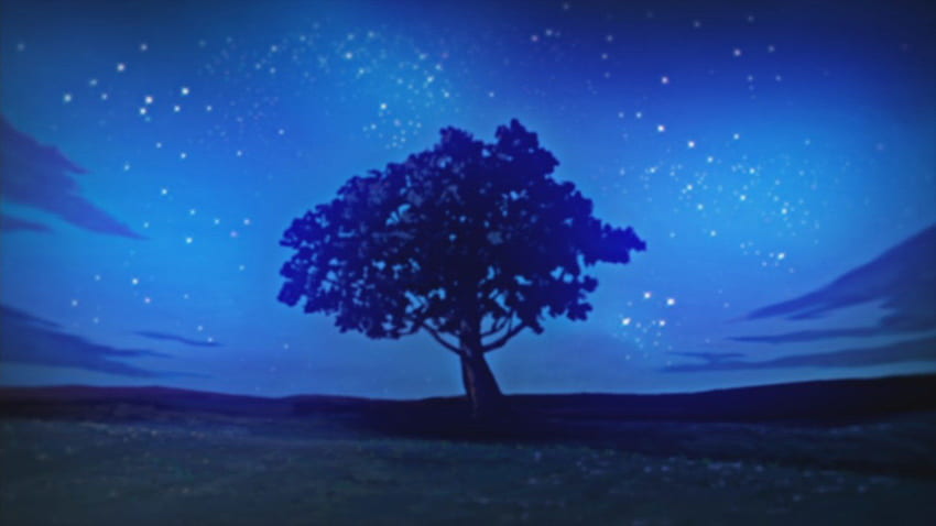 Nature trees night stars illustrations anime Nichijou skyscapes, Anime Night Scenery HD wallpaper