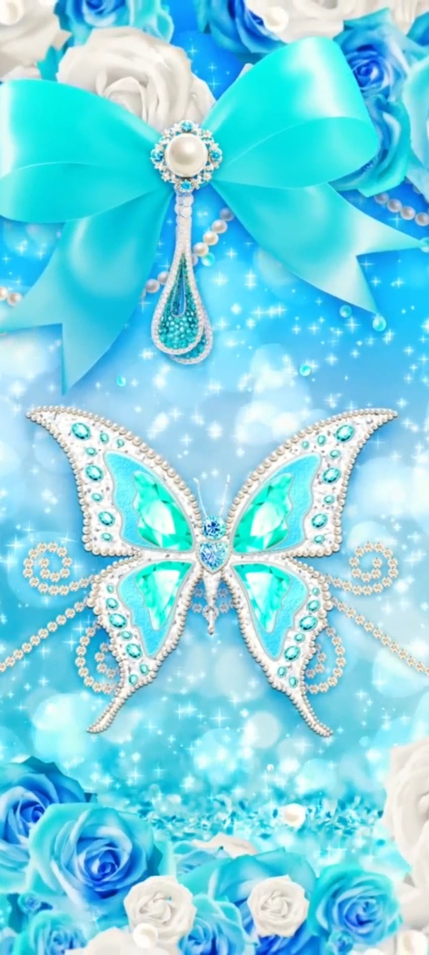 Диамантена пеперуда, празничен орнамент, аква, красива, търси, цветя, премиум, лукс, синьо HD тапет за телефон