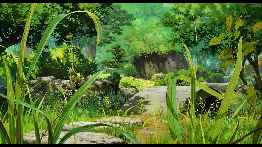 พื้นหลังป่าอะนิเมะ, ทิวทัศน์สวนของ Studio Ghibli วอลล์เปเปอร์ HD