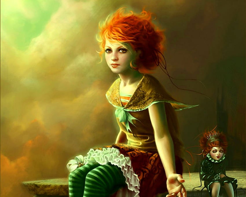 Fantasy girl, redhead, fantasy, art, woman HD wallpaper