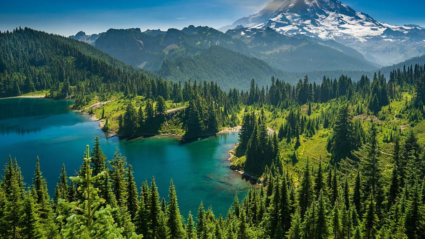 Monte Rainier, Lago Eunice, Estado de Washington, EUA, Natureza papel de parede HD