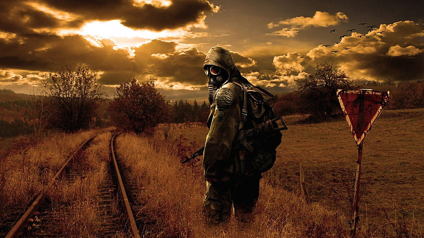 Grupa masek przeciwgazowych (79), żołnierz w masce przeciwgazowej Tapeta HD