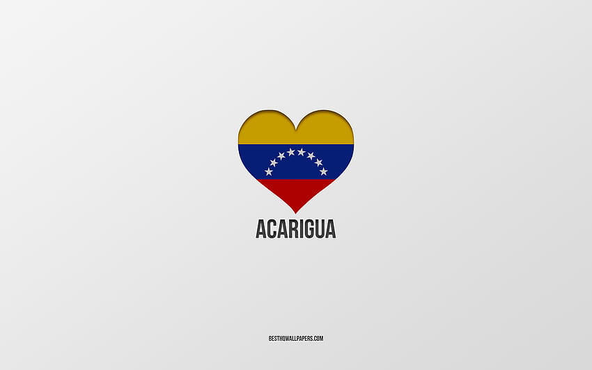 I Love Acarigua, Colombian cities, Day of Acarigua, gray background, Acarigua, Colombia, Colombian flag heart, favorite cities, Love Acarigua HD wallpaper