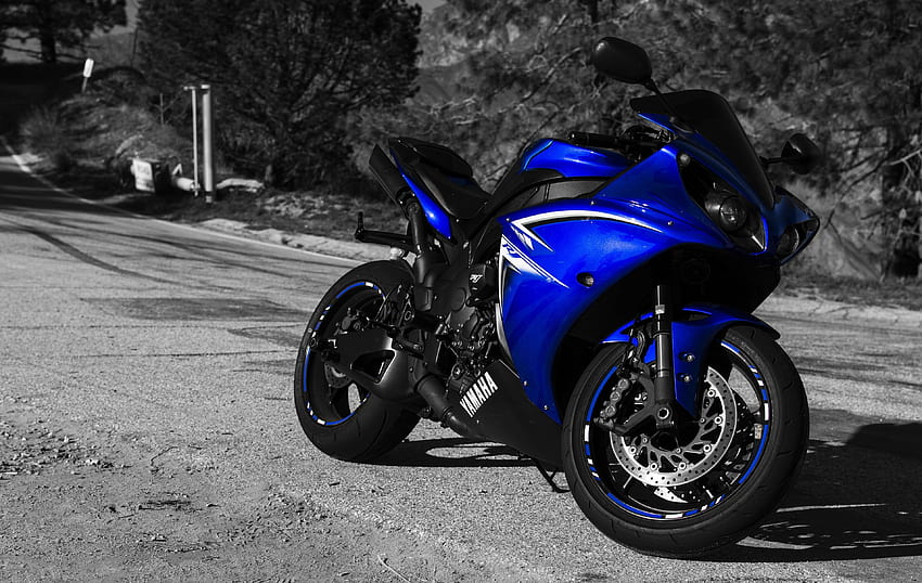 Moto sportiva blu e nera Yamaha Yzf R1 Sfondo HD
