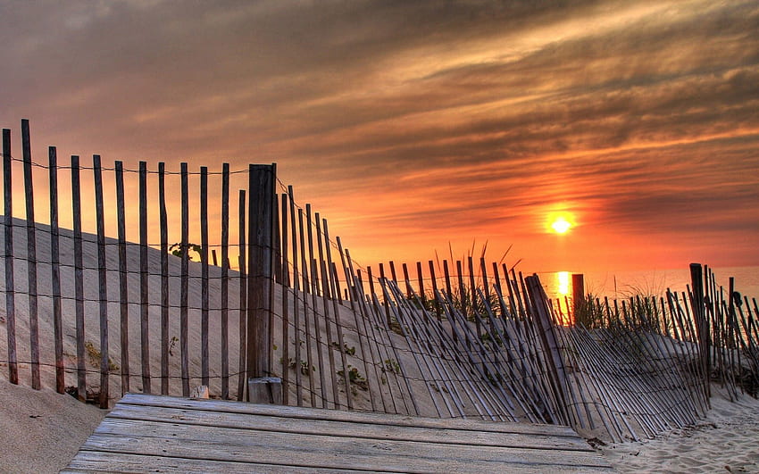 Nature, Sunset, Sun, Beach, Sand, Fence, Evening, Reiki HD wallpaper