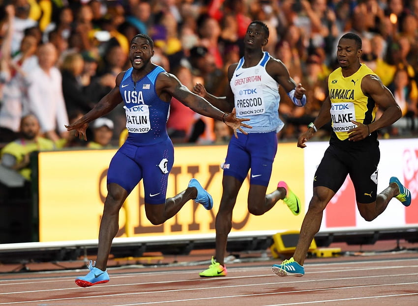 Usain Bolt messo in ombra mentre l'arcirivale Justin Gatlin vince l'oro nei 100 milioni Sfondo HD