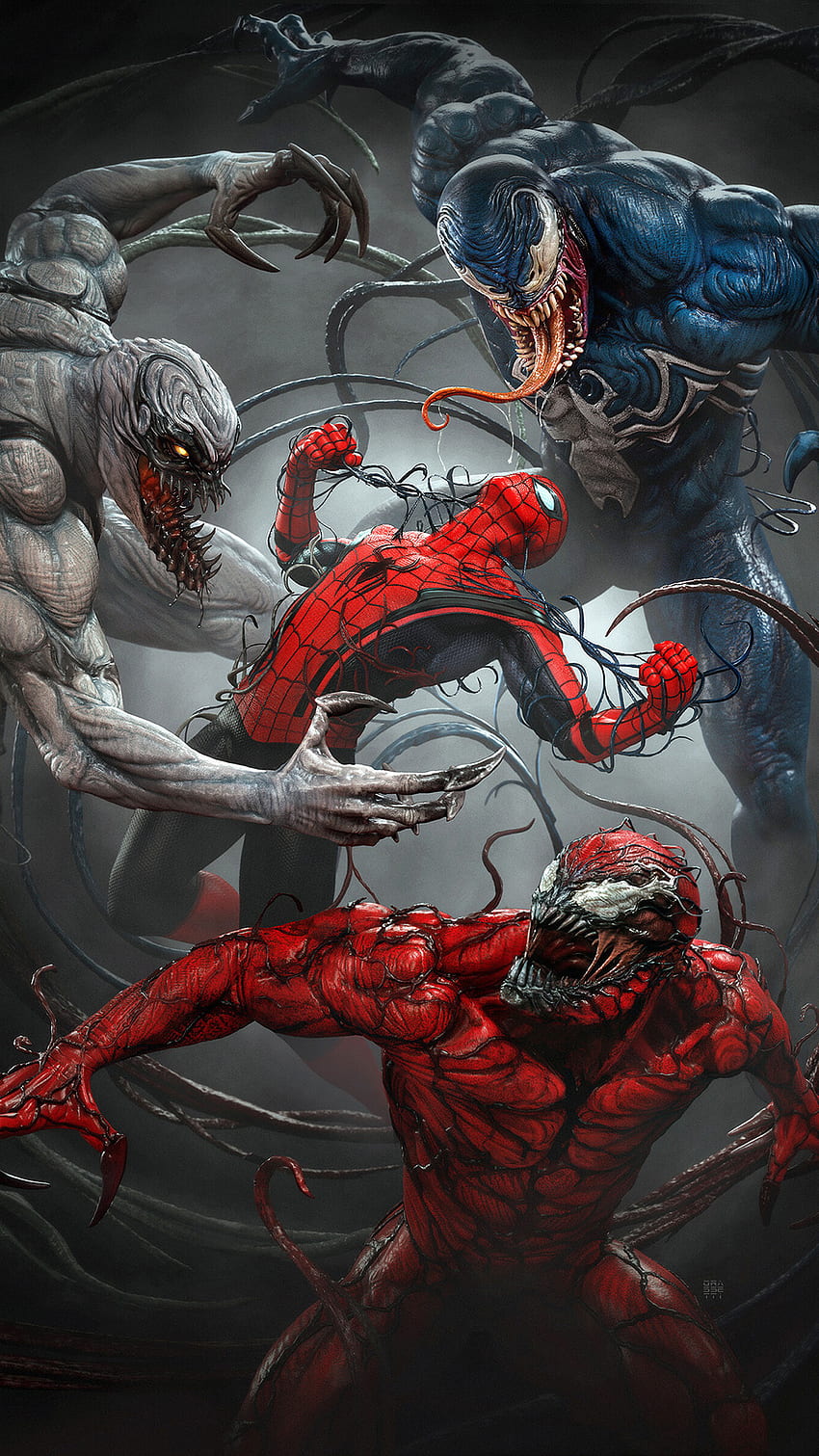 Spiderman and VENOM,s, red, art HD phone wallpaper | Pxfuel