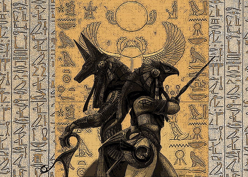 Anubi contro Horus. Egiziano. Tatuaggio, chiacchierino e tatuaggio, mitologia egizia Sfondo HD