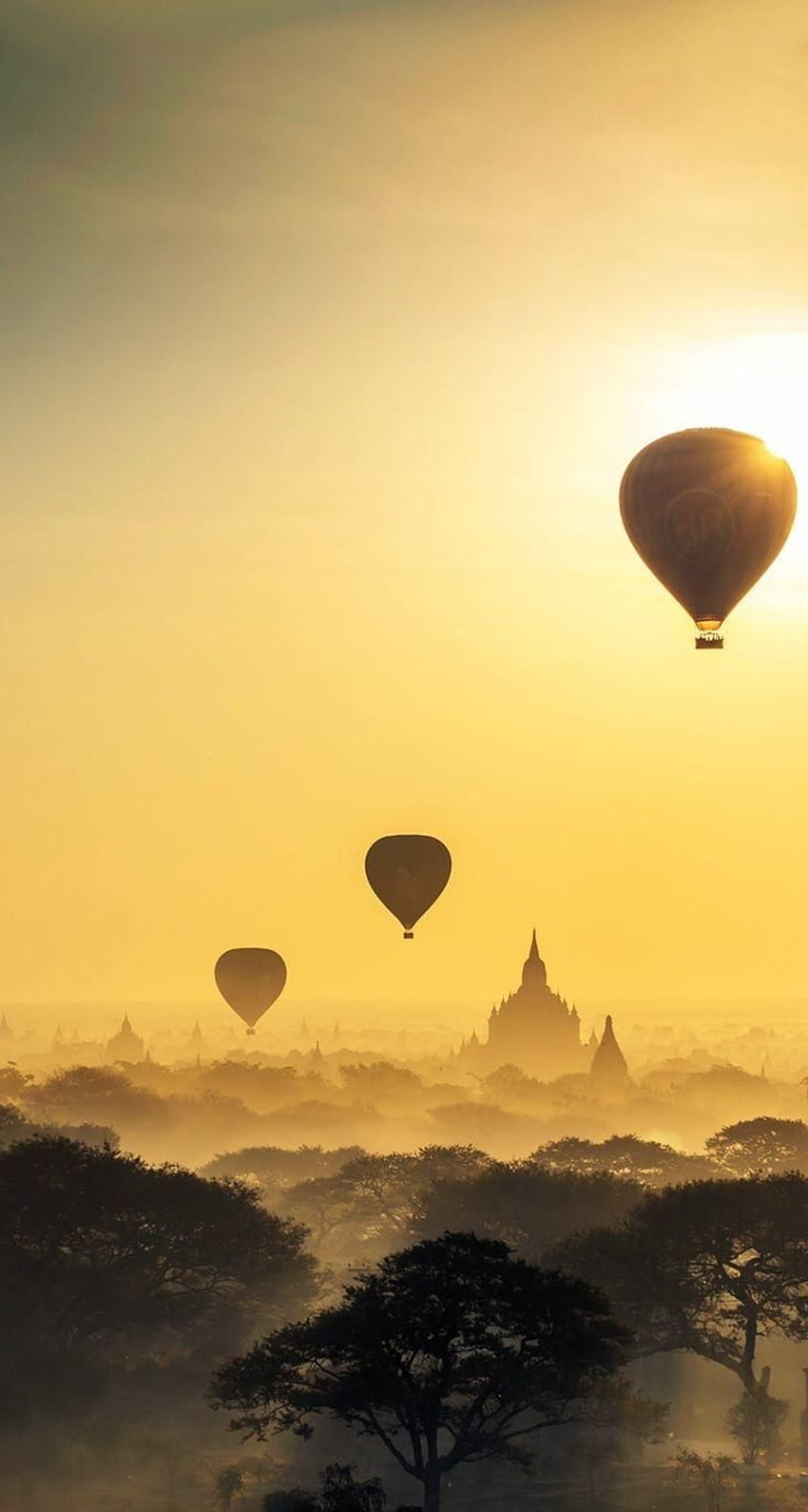sıcak hava balonu Bagan, Myanmar. Bagan myanmar, Dijital sanat fantezisi HD telefon duvar kağıdı