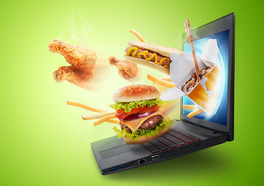 Fast Food, творчески, фентъзи, зелен, лаптоп, забавен HD тапет