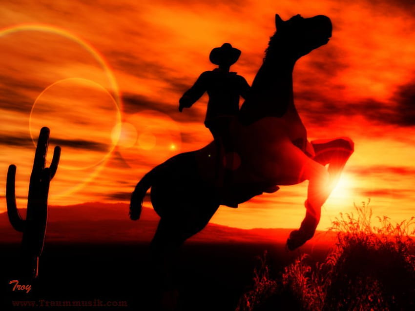 Riding Cowboy, Sunset - Cowboy Sunset, Western Sunset HD wallpaper