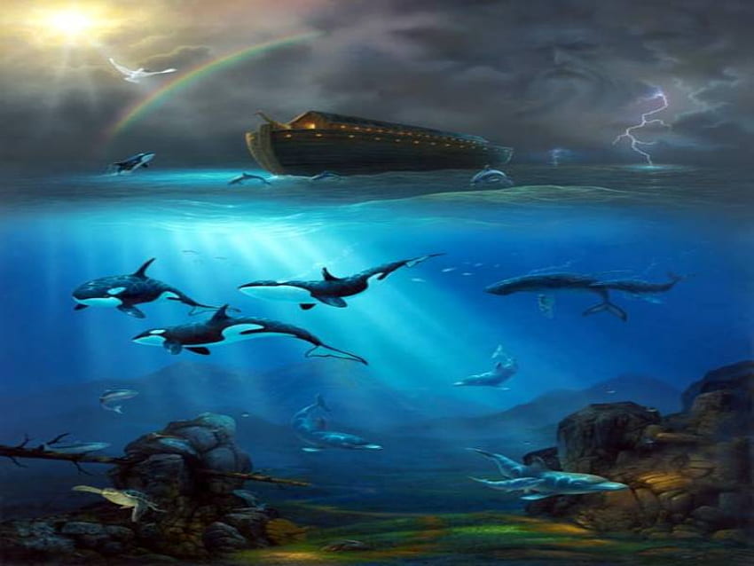 NOAHS ARK, balinalar, gemi, nuhlar, okyanus HD duvar kağıdı