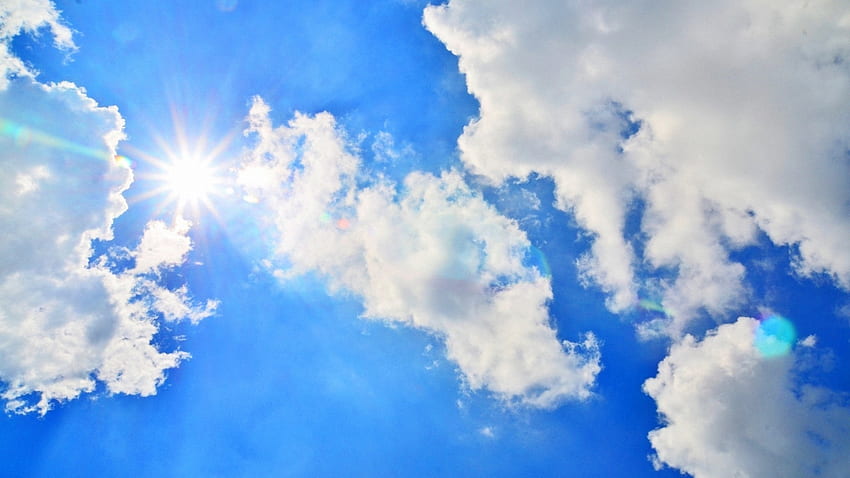 blue sky, sun, light, clouds, day, air HD wallpaper