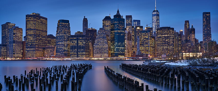 맨하탄, 뉴욕시, 도시의 불빛, 도시 풍경, 눈보라, 세계, 뉴욕 겨울 HD 월페이퍼