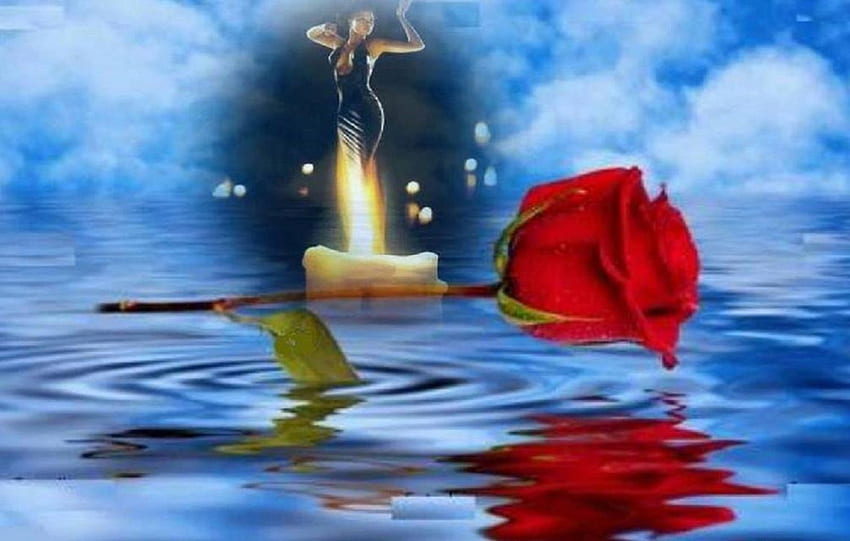 ★My Soul in Flames★, blue, awesome, flames, feelings, femininity, lady, soul, abstract, reflection, water, hadacarolina, divine, beautiful, woman, life, candle, pretty, red, red rose, fire, lovely HD wallpaper