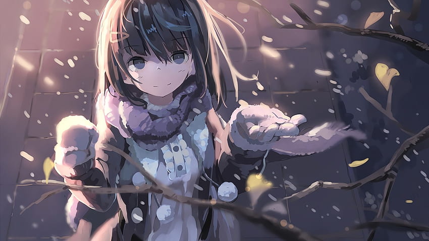 Dziewczyna z anime, Szalik, Śnieg, Zima, Krótkie włosy - Dziewica, 1280X720 Anime Śnieg Tapeta HD