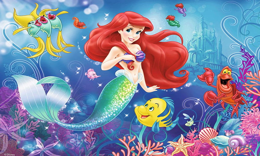 Kreskówka Disney Księżniczka Ariel Mała Syrenka rybka Flądra Sebastian krab Puzzle Tapeta HD