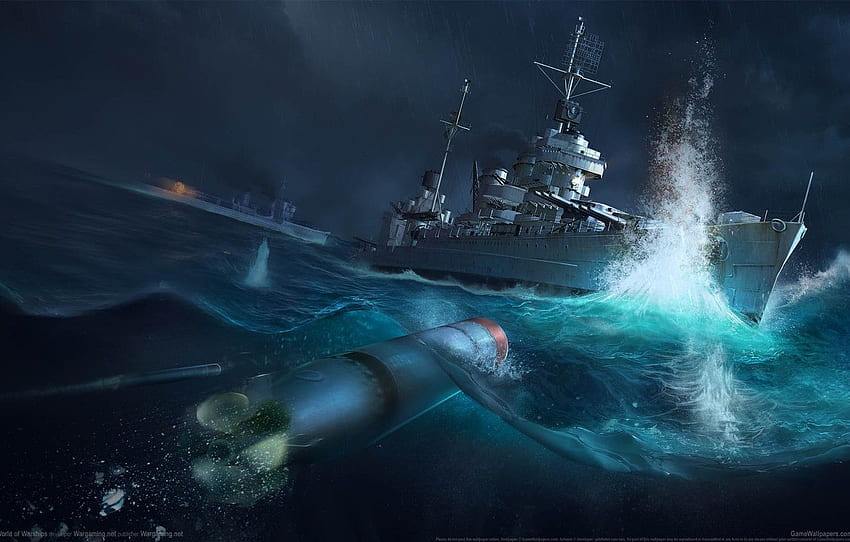 sea, the explosion, torpedo, destroyer, World, World of Warships HD wallpaper