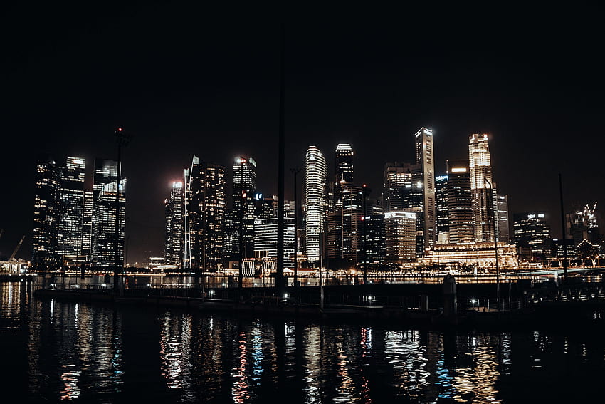 Städte, Wasser, Nacht, Stadt, Gebäude, Lichter, Spiegelung HD-Hintergrundbild