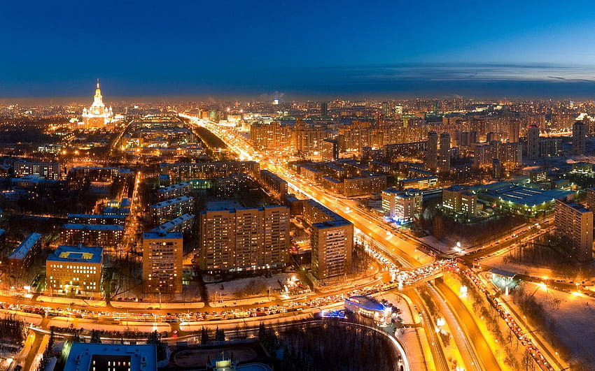 Cidades, Noite, Moscou, Luzes, Estrada papel de parede HD