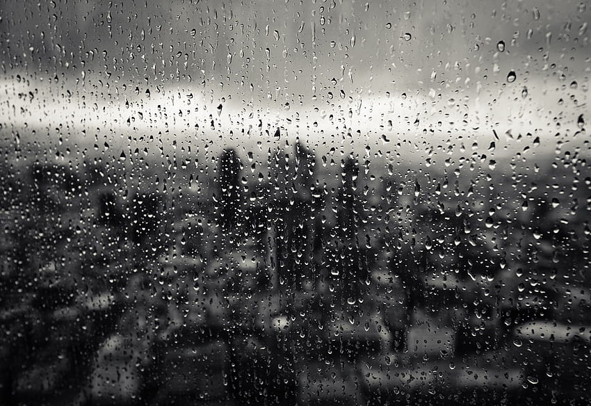 Rain drops on window - City view. Rain window, Rain HD wallpaper