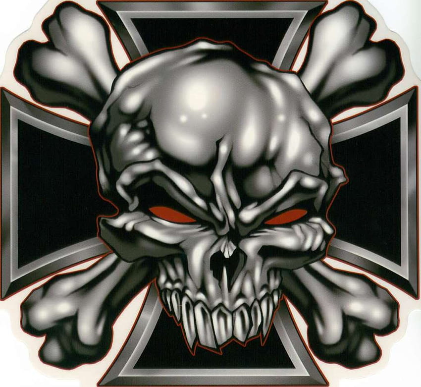 Skull iron cross tattoo  SKULLS Biker Skull and Cross HD wallpaper   Pxfuel