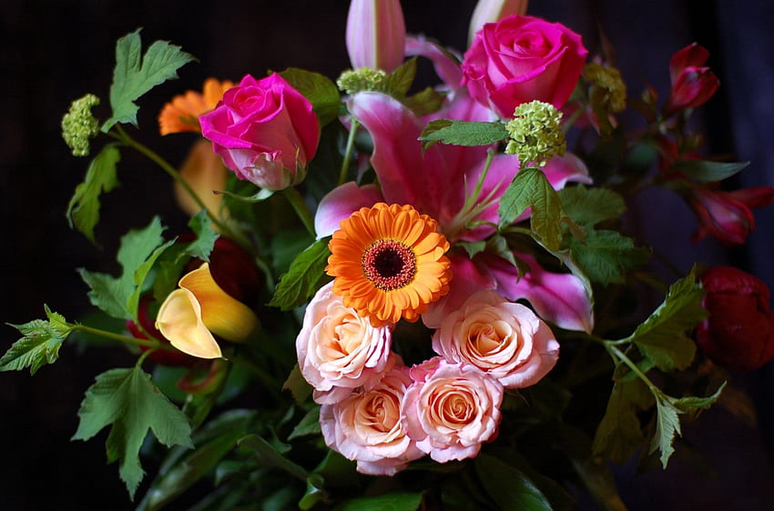 Blumenarrangement, Dekoration, Blumenstrauß, Rosen, Blüten HD-Hintergrundbild