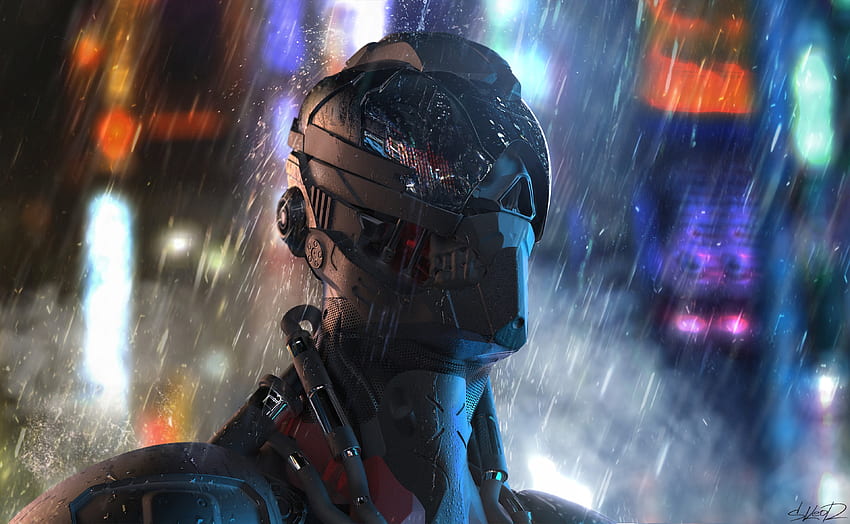 Sztuka, deszcz, robot, cyborg, przyszłość Tapeta HD