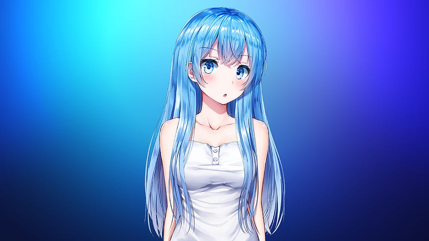 Blue hair, anime girl, cute, original HD wallpaper