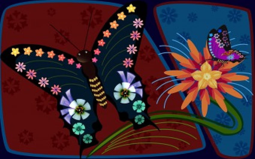 蝶と花、蝶、花、抽象 高画質の壁紙